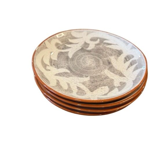 Crate & Barrel NICO  8” Terracotta Geometric Pattern Clay Glazed Salad Plate - Picture 2 of 8